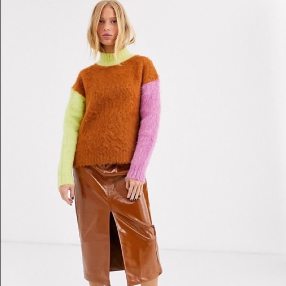 ASOS WHITE contrast color block wool blend sweater